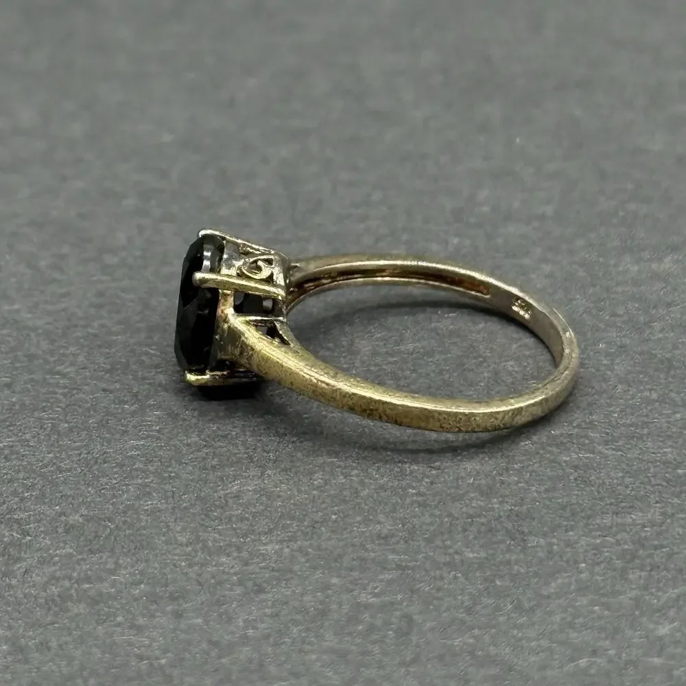 Vintage 925 Sterling Silver Oval Cut Black Onyx Solitaire Ring Size 8.5
